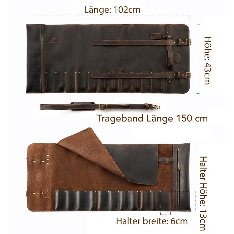 Messer Tasche Leder Premium | für bis zu 10 Messer - Zubehör - XINZUO